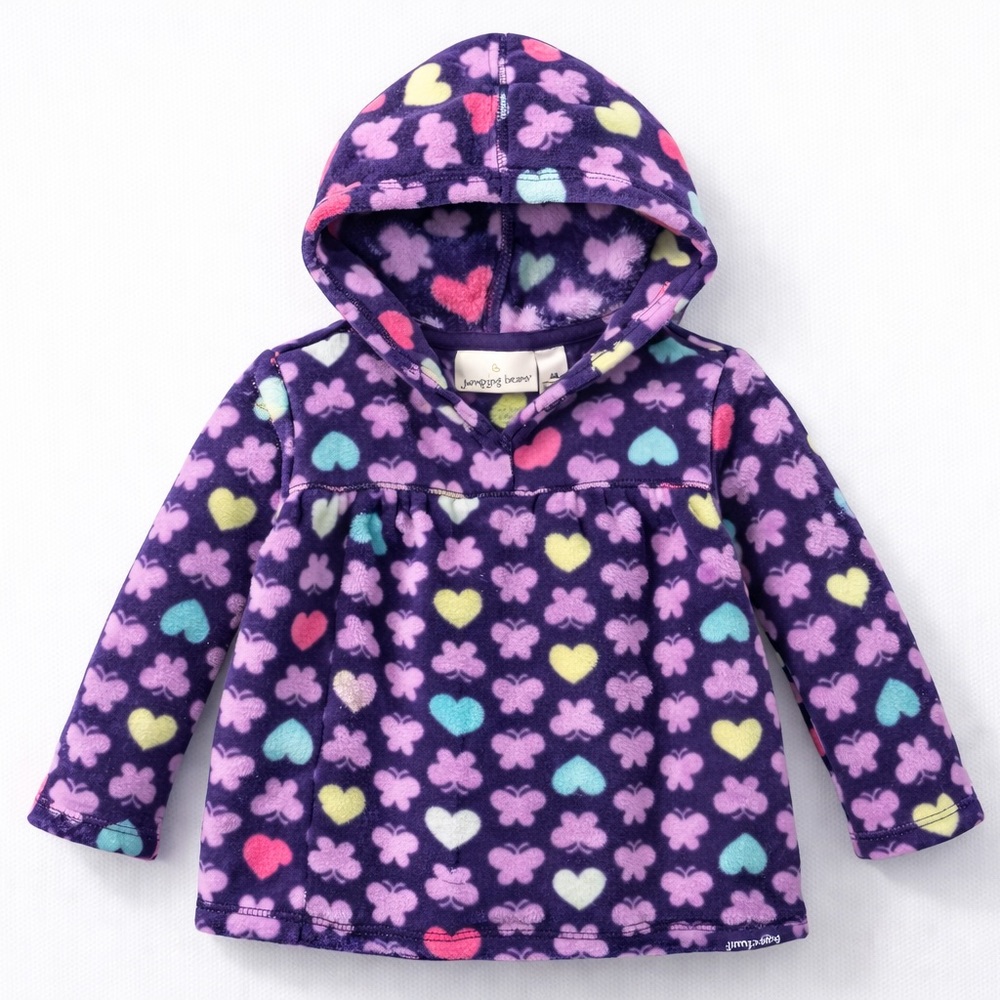 Jumping Beans Girls 6X Purple Fleece Hoodie Hearts & Butterflies